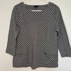 TALBOTS Petite Medium Silver Gray Pullover Polka Dot Metallic Stretch
